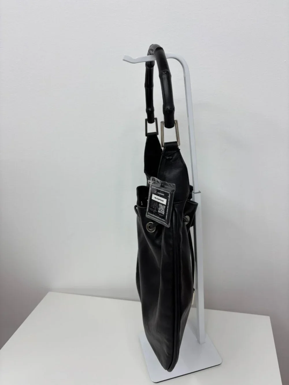 Vintage Gucci Black Leather Bamboo Hobo Bag